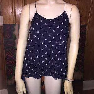 Navy tank spaghetti straps & white anchor pattern